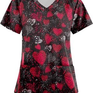 Vibrant Heart Patterned Women's scrub top M